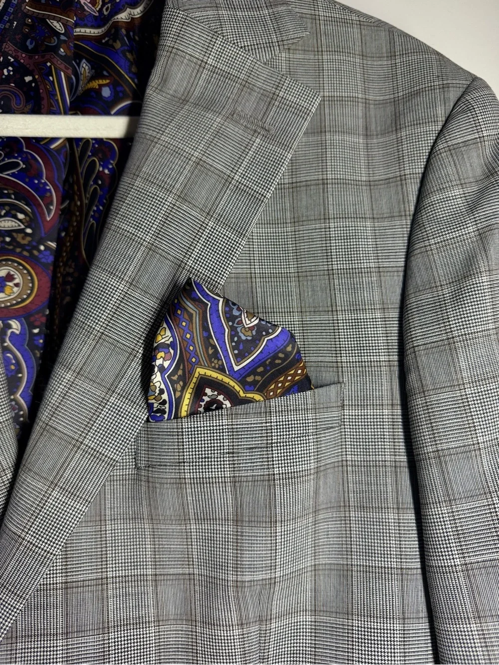 Tallia Gray Windowpane Men's Blazer with Paisley Lining